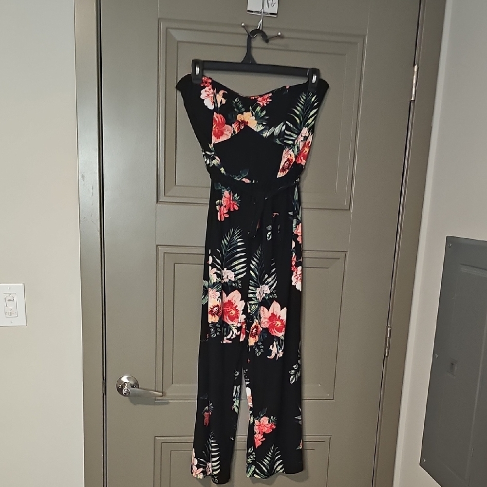 No Boundaries Red and Black Off-the-Shoulder Jumpsuit